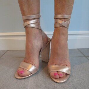 SMILING SHOES Light Pink Metallic Ankle Strap Heels